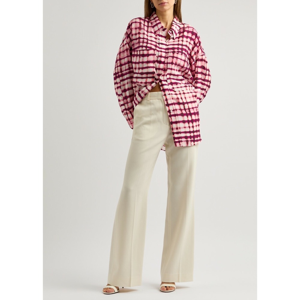 NWT Dorothee Schumacher Checked Statement Blouse Size 0 Pink Red White Oversized
